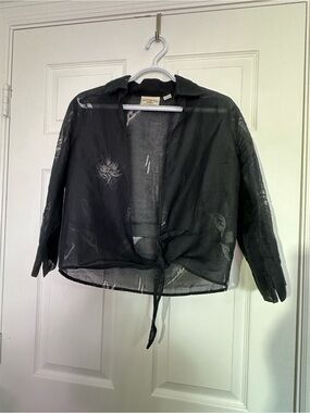 Banana Bay Black Sheer Tie-Front Blazer Jacket